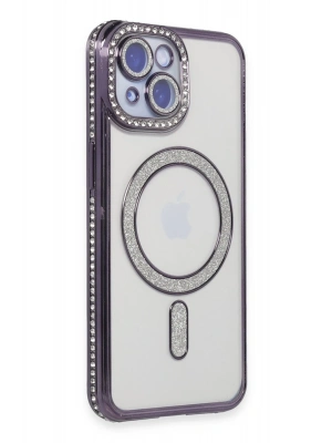 Newface iPhone 15 Kılıf Joke Simli Magneticsafe Kılıf - Derin Mor