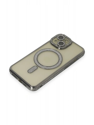 Newface iPhone 15 Kılıf Joke Simli Magneticsafe Kılıf - Gri