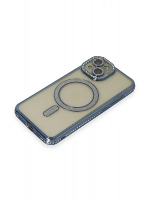 Newface iPhone 15 Kılıf Joke Simli Magneticsafe Kılıf - Lacivert