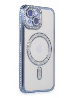 Newface iPhone 15 Kılıf Joke Simli Magneticsafe Kılıf - Mavi