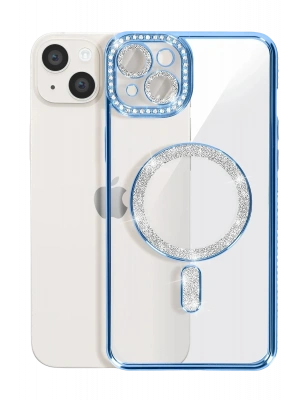 Newface iPhone 15 Kılıf Joke Simli Magneticsafe Kılıf - Mavi