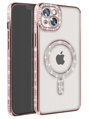 Newface iPhone 15 Kılıf Joke Simli Magneticsafe Kılıf - Pembe