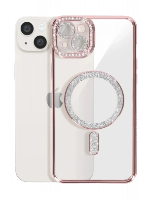 Newface iPhone 15 Kılıf Joke Simli Magneticsafe Kılıf - Pembe