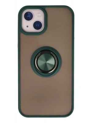 Newface iPhone 15 Kılıf Montreal Yüzüklü Silikon Kapak - Yeşil