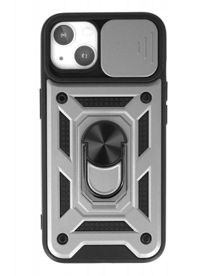 Newface iPhone 15 Kılıf Pars Lens Yüzüklü Silikon - Gümüş