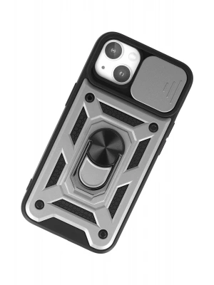 Newface iPhone 15 Kılıf Pars Lens Yüzüklü Silikon - Gümüş