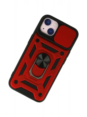 Newface iPhone 15 Kılıf Pars Lens Yüzüklü Silikon - Kırmızı
