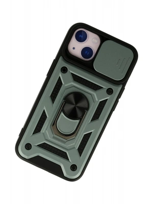 Newface iPhone 15 Kılıf Pars Lens Yüzüklü Silikon - Yeşil