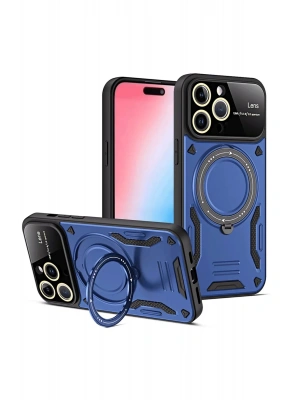 Newface iPhone 15 Pro Joy Lens Standlı Kapak - Lacivert