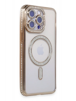 Newface iPhone 15 Pro Kılıf Joke Simli Magneticsafe Kılıf - Gold