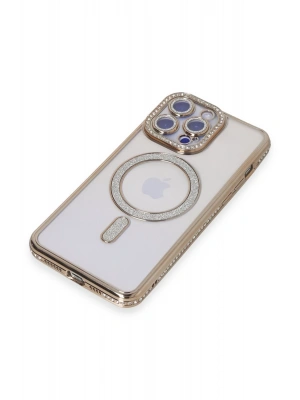 Newface iPhone 15 Pro Kılıf Joke Simli Magneticsafe Kılıf - Gold