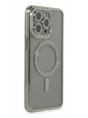 Newface iPhone 15 Pro Kılıf Joke Simli Magneticsafe Kılıf - Gri