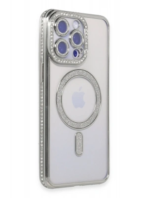 Newface iPhone 15 Pro Kılıf Joke Simli Magneticsafe Kılıf - Gümüş