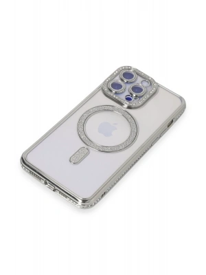 Newface iPhone 15 Pro Kılıf Joke Simli Magneticsafe Kılıf - Gümüş
