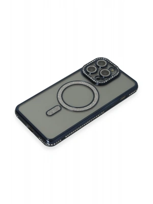 Newface iPhone 15 Pro Kılıf Joke Simli Magneticsafe Kılıf - Lacivert