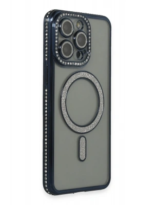 Newface iPhone 15 Pro Kılıf Joke Simli Magneticsafe Kılıf - Lacivert