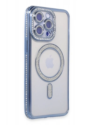 Newface iPhone 15 Pro Kılıf Joke Simli Magneticsafe Kılıf - Mavi