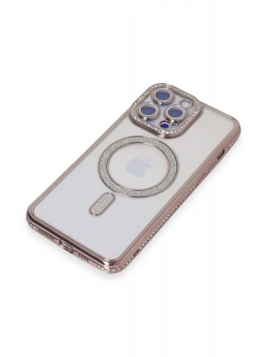 Newface iPhone 15 Pro Kılıf Joke Simli Magneticsafe Kılıf - Pembe