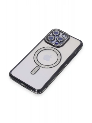 Newface iPhone 15 Pro Kılıf Joke Simli Magneticsafe Kılıf - Siyah