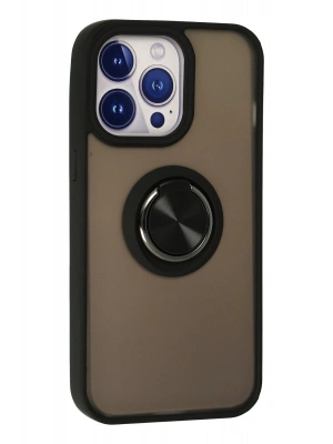 Newface iPhone 15 Pro Kılıf Montreal Yüzüklü Silikon Kapak - Siyah