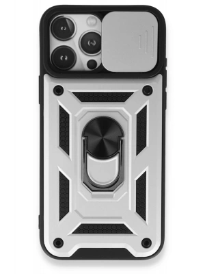 Newface iPhone 15 Pro Kılıf Pars Lens Yüzüklü Silikon - Gümüş