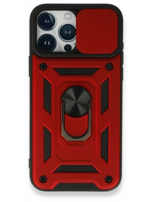 Newface iPhone 15 Pro Kılıf Pars Lens Yüzüklü Silikon - Kırmızı