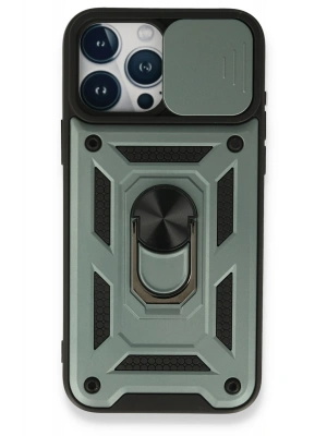 Newface iPhone 15 Pro Kılıf Pars Lens Yüzüklü Silikon - Yeşil