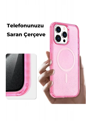 Newface iPhone 15 Pro Kılıf Star Magsafe Kapak - Pembe