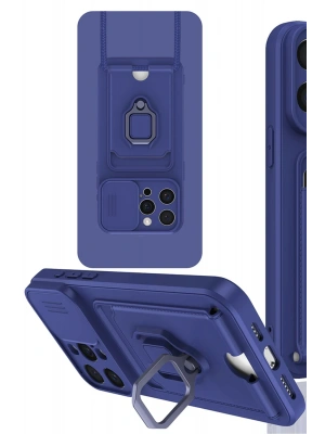 Newface iPhone 15 Pro Kılıf Zuma Kartvizitli Yüzüklü Silikon - Lacivert