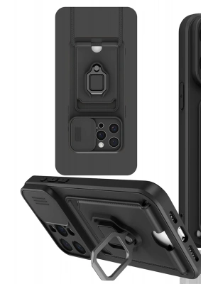 Newface iPhone 15 Pro Kılıf Zuma Kartvizitli Yüzüklü Silikon - Siyah