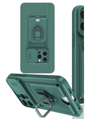 Newface iPhone 15 Pro Kılıf Zuma Kartvizitli Yüzüklü Silikon - Yeşil