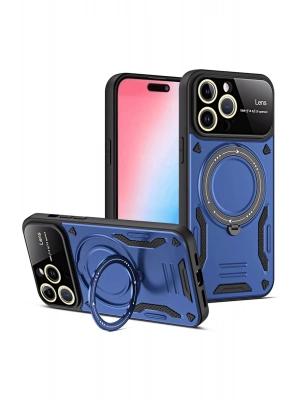 Newface iPhone 15 Pro Max Joy Lens Standlı Kapak - Lacivert