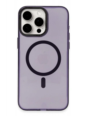 Newface iPhone 15 Pro Max Kılıf Anka PC Magneticsafe Sert Metal Kapak - Mor
