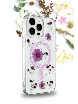 Newface iPhone 15 Pro Max Kılıf Daisy Simli Magsafe Kapak - Mavi