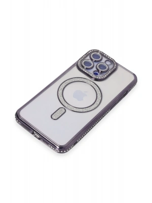 Newface iPhone 15 Pro Max Kılıf Joke Simli Magneticsafe Kılıf - Derin Mor