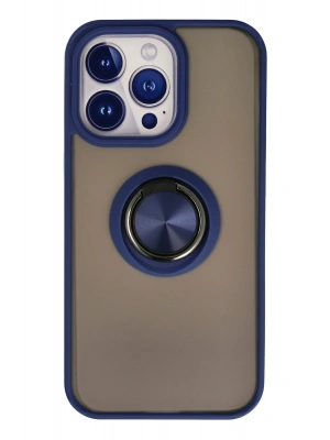 Newface iPhone 15 Pro Max Kılıf Montreal Yüzüklü Silikon Kapak - Lacivert