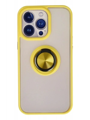 Newface iPhone 15 Pro Max Kılıf Montreal Yüzüklü Silikon Kapak - Sarı