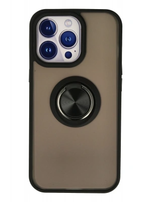 Newface iPhone 15 Pro Max Kılıf Montreal Yüzüklü Silikon Kapak - Siyah