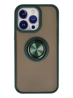 Newface iPhone 15 Pro Max Kılıf Montreal Yüzüklü Silikon Kapak - Yeşil