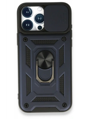 Newface iPhone 15 Pro Max Kılıf Pars Lens Yüzüklü Silikon - Lacivert