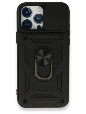 Newface iPhone 15 Pro Max Kılıf Pars Lens Yüzüklü Silikon - Siyah