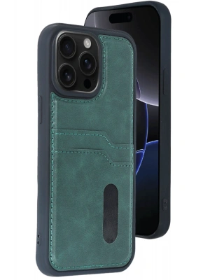 Newface iPhone 15 Pro Max Kılıf Sara Kartvizitli Deri Kılıf - Koyu Yeşil