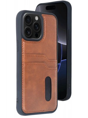 Newface iPhone 15 Pro Max Kılıf Sara Kartvizitli Deri Kılıf - Taba