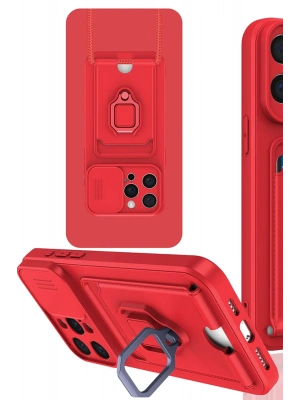 Newface iPhone 15 Pro Max Kılıf Zuma Kartvizitli Yüzüklü Silikon - Kırmızı