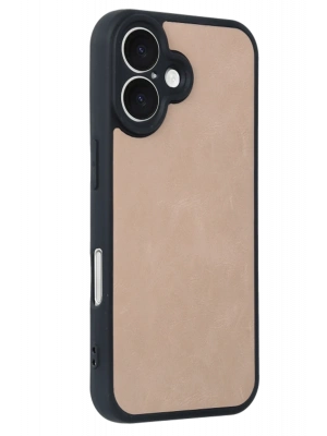 Newface iPhone 16 Kılıf Aras Deri Kapak - Pudra