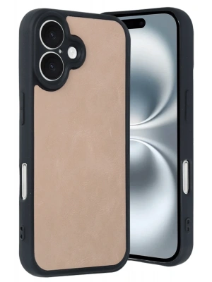 Newface iPhone 16 Kılıf Aras Deri Kapak - Pudra