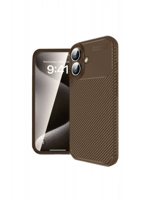 Newface iPhone 16 Kılıf Auto Focus Karbon Kapak - Kahverengi