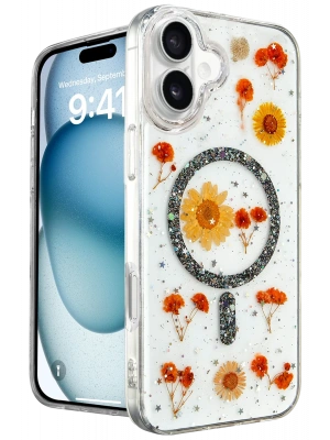 Newface iPhone 16 Kılıf Daisy Simli Magsafe Kapak - Siyah