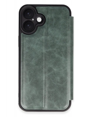 Newface iPhone 16 Kılıf Flip Cover - Koyu Yeşil