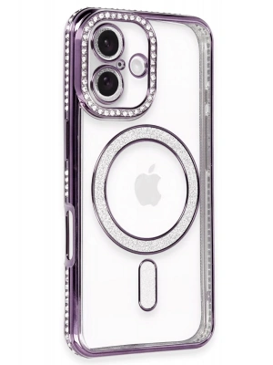 Newface iPhone 16 Kılıf Joke Simli Magneticsafe Kılıf - Derin Mor